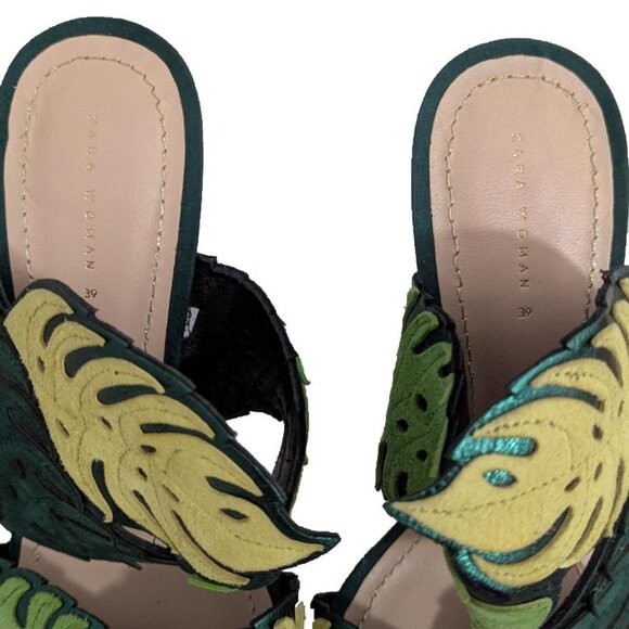 Zara Suede Leather Leaf Cutout Suede Heels Tropical Monstera Banana Leaves - Picture 6 of 7